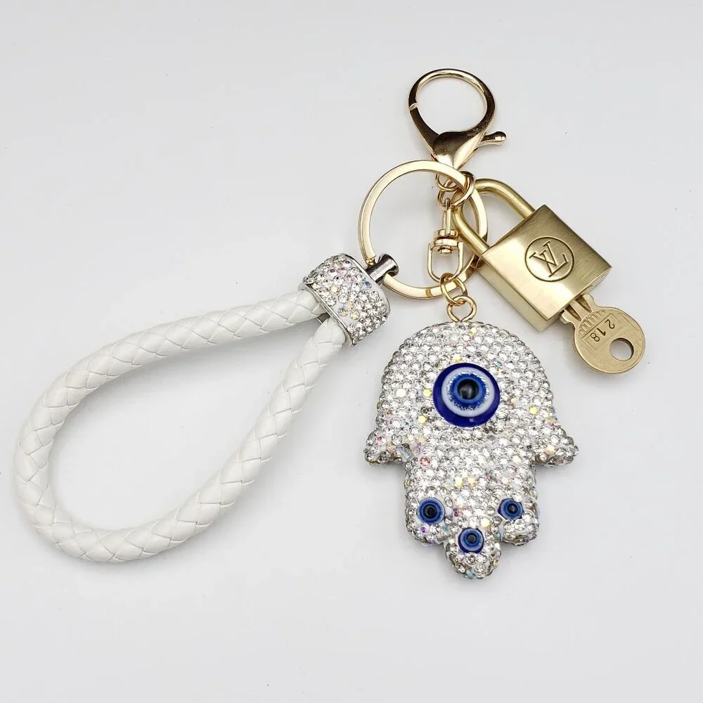 Authentic Louis Vuitton Lock & Key with Unbranded Evil Eye Charm, Keychain